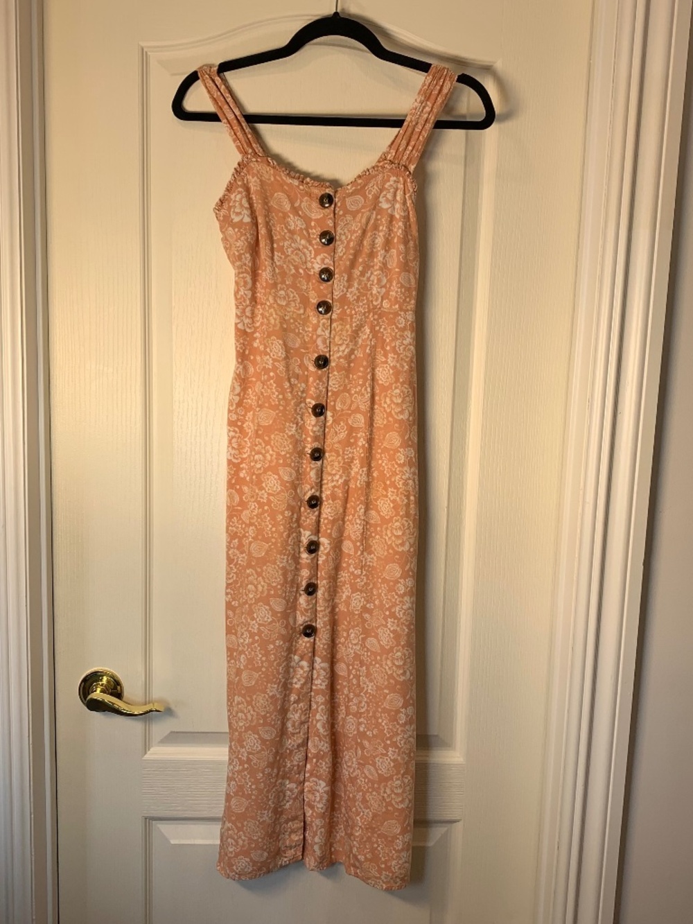 Japna Peach Floral Maxi Dress Smocked Bodice Button Front Cottagecore S